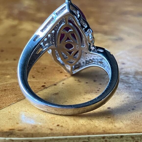 Genuine Ruby Sterling Silver Ring Size 7 - Picture 5 of 9